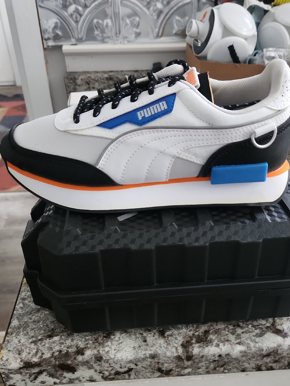 Puma White Black Orange Blue Low-Top Sneaker